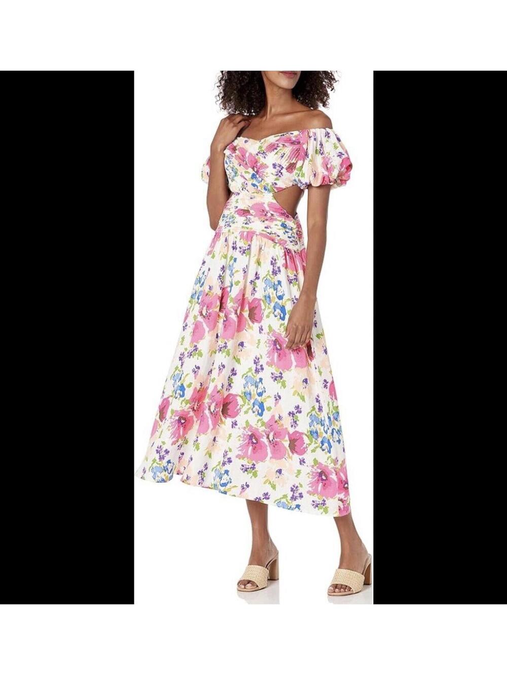 ASTR The Label Liliosa Floral Midi Dress Cutout Wedding Guest Cottagecore NWT S